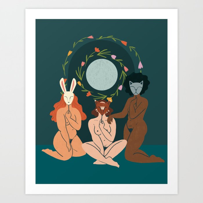 Spring Ritual // Women with animal masks Art Print
