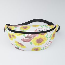 Barn owls and Sunflowers watercolor art Fanny Pack