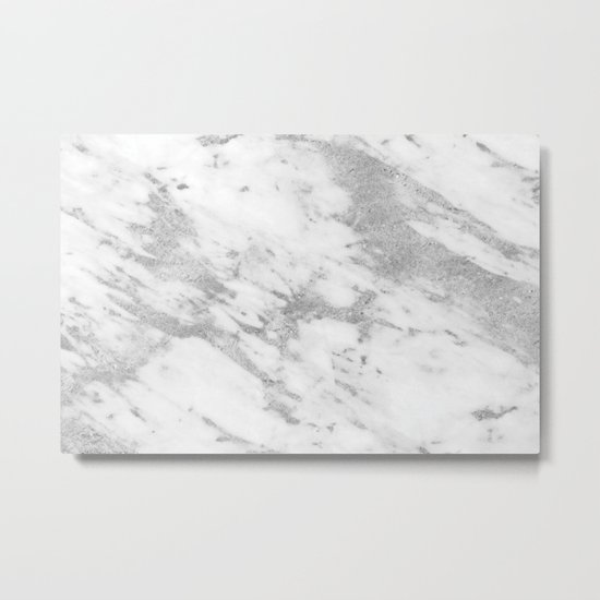 Marble - Silver and White Marble Pattern Metal Print
