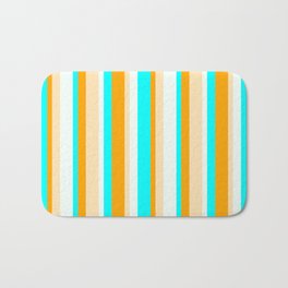 [ Thumbnail: Orange, Beige, Mint Cream & Aqua Colored Striped/Lined Pattern Bath Mat ]