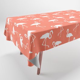 White flamingo silhouettes seamless pattern on coral background Tablecloth