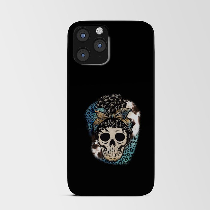 Messy bun skull woman leopard pattern iPhone Card Case