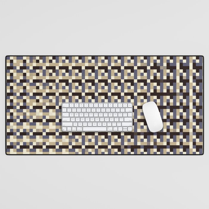 leigh - tan beige black ivory indigo geometric mosaic pattern Desk Mat