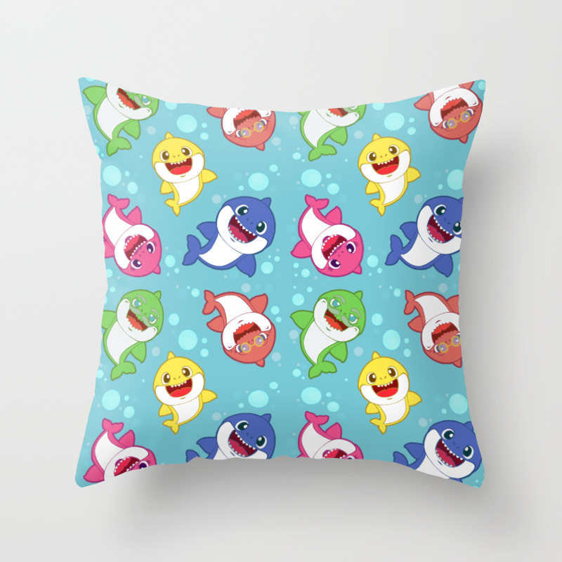 Blue Baby Shark Colorful Family Doo Doo Pattern Throw Pillow By