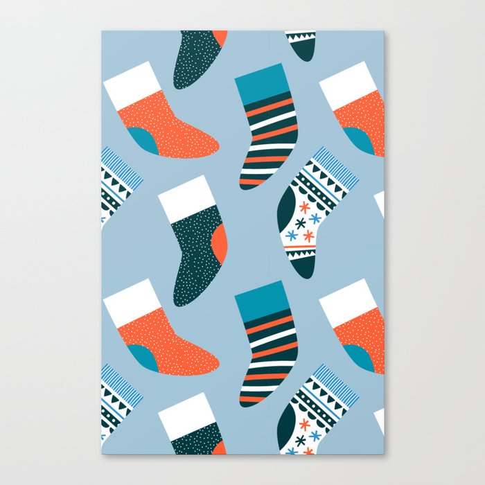 Christmas sock cartoon seamless pattern Canvas Print