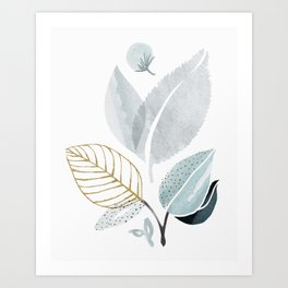 Abstract Botanical Herbs Watercolor Art Print | Botanic, Sage, Metallic, Plant, Basil, Gold, Green, Painting, Leaf, Greenery 