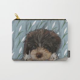 Puppy and Peace Lilies Illustration Carry-All Pouch | Animal, Puppy, Pet, Furry, Illustration, Drawing, Hideandseek, Dog, Havanese, Peacelily 