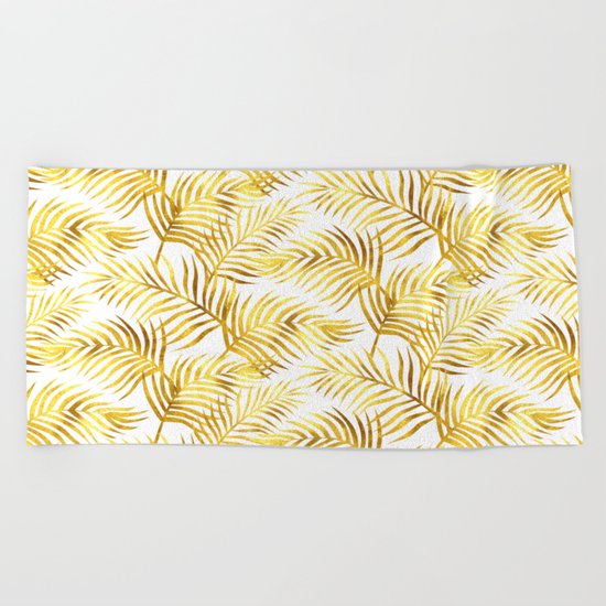 Palm Leaves_Gold and White Beach Towel