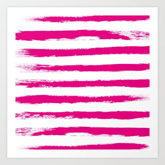 Pretty Pink STRIPES Handpainted Brushstrokes Art Print