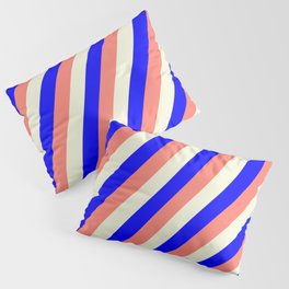 [ Thumbnail: Blue, Salmon & Beige Colored Stripes/Lines Pattern Pillow Sham ]