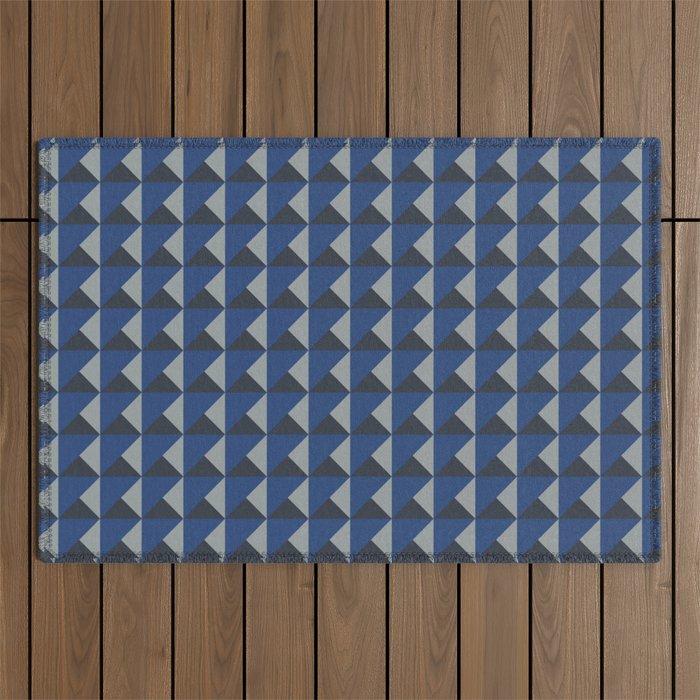 Blue + Gray Origami Geo Tile Outdoor Rug