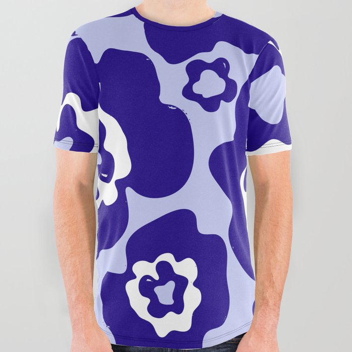 Abstract Blue Flower Pattern 04 All Over Graphic Tee