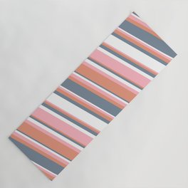 [ Thumbnail: Light Pink, Dark Salmon, Light Slate Gray & White Colored Striped Pattern Yoga Mat ]