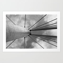 Black & White Cable-stayed Bridge and Sky Art Print