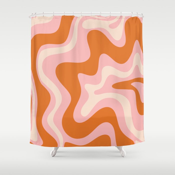 Liquid Swirl Retro Abstract Pattern in Pink Orange Cream Shower Curtain