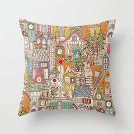vintage gingerbread town Throw Pillow