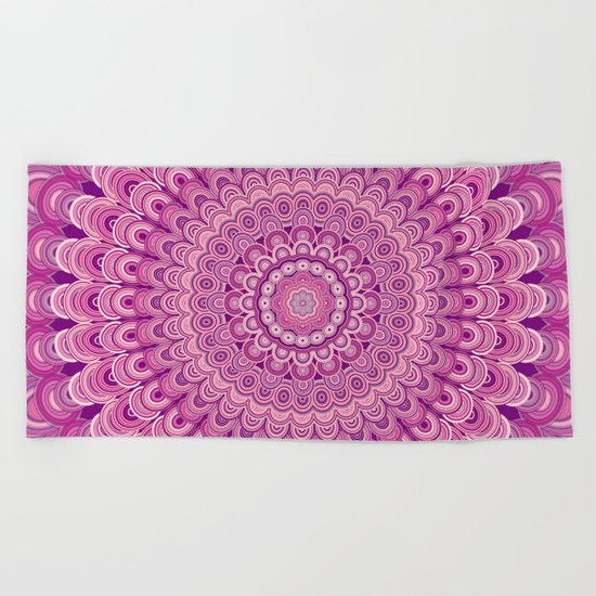 Pink flower mandala Beach Towel