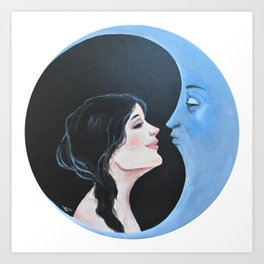 Girl Kissing Moon Art Print
