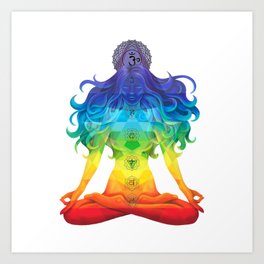 Woman with Colored Chakras in Lotus Position Art Print