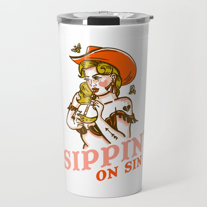 Sippin' On Sin Retro Cowgirl Travel Mug