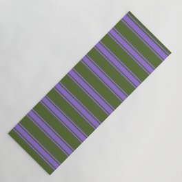 [ Thumbnail: Dark Olive Green and Purple Colored Lines Pattern Yoga Mat ]