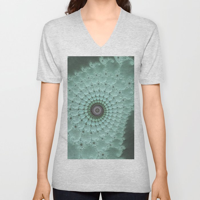 Ocean Blue Abstract Art Digital Fractal V Neck T Shirt