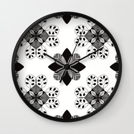 Black and white floral azulejo Wall Clock