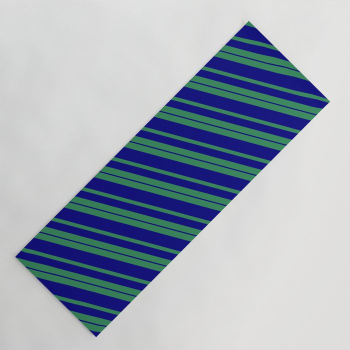 Sea Green & Blue Colored Lines/Stripes Pattern Yoga Mat