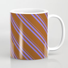 [ Thumbnail: Medium Slate Blue and Brown Colored Striped Pattern Coffee Mug ]