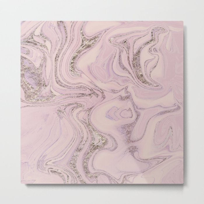 Pastel Pink Gold Faux Glitter Marble Metal Print