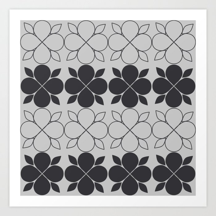Black and Grey Flower Tile Art Print