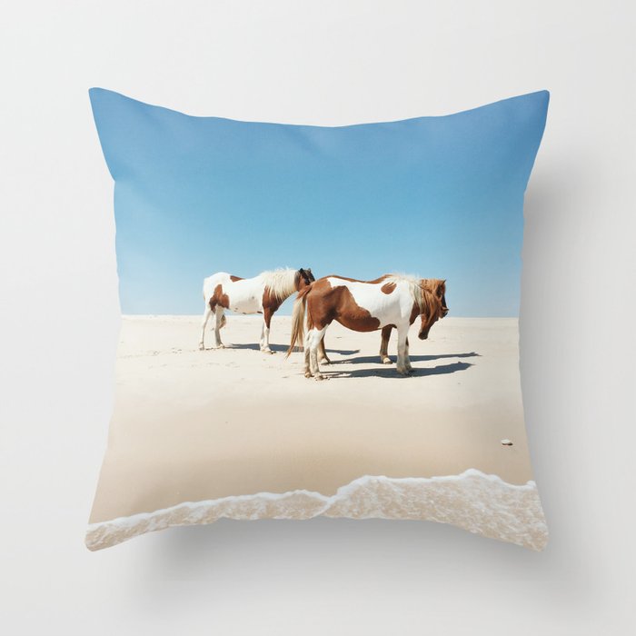 Summer Shore Horses Throw Pillow