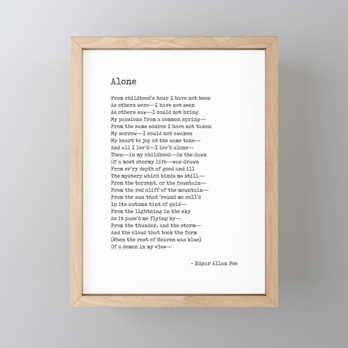 Alone - Edgar Allan Poe - Poem - Literature - Typewriter Print Framed Mini Art Print