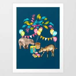 Africa is My Happy Place - a tropical west Africa inspired toile pattern Art Print | Hippo, Nature, Nursery, Animal, Whimsical, Jungle, Africa, Balloons, Cupcake, Socialdistancing 