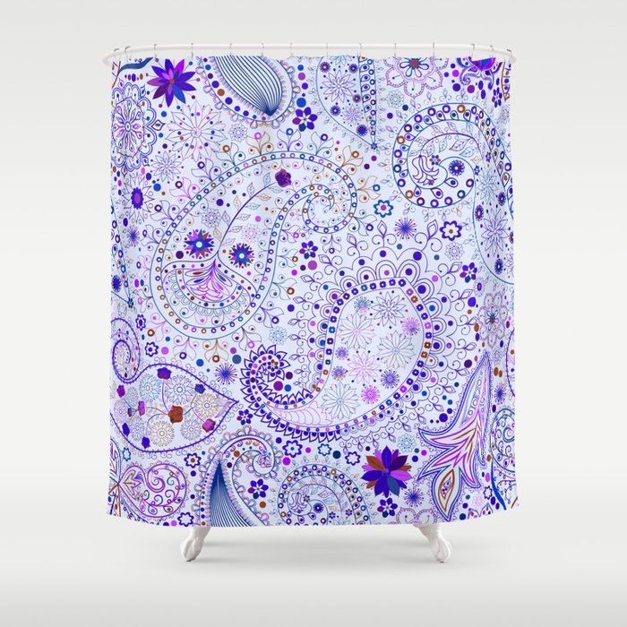 Summer Royal Blue Rose Paisley Floral Shower Curtain