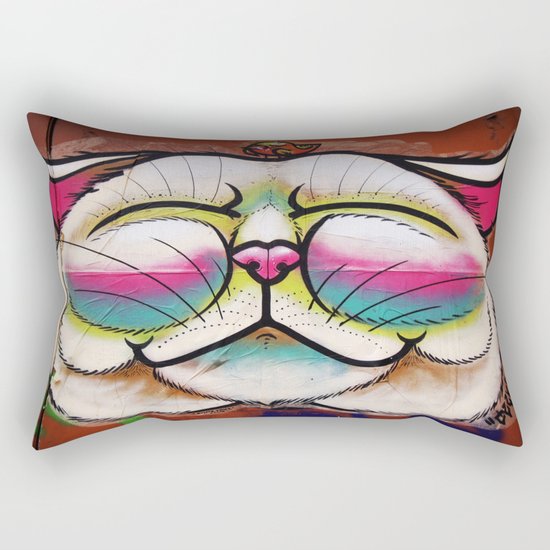 Smiling Cat & Bird Rectangular Pillow