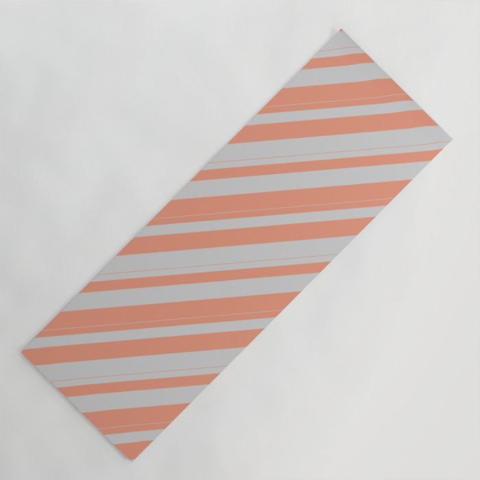 Light Gray & Dark Salmon Colored Lines/Stripes Pattern Yoga Mat