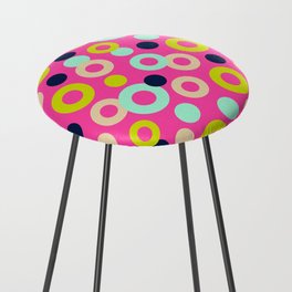 DROPS POLKA DOTS PATTERN in CHARTREUSE, SAND, MINT AND DARK BLUE ON PINK Counter Stool