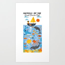 Animals of the great barrier reef Art Print
