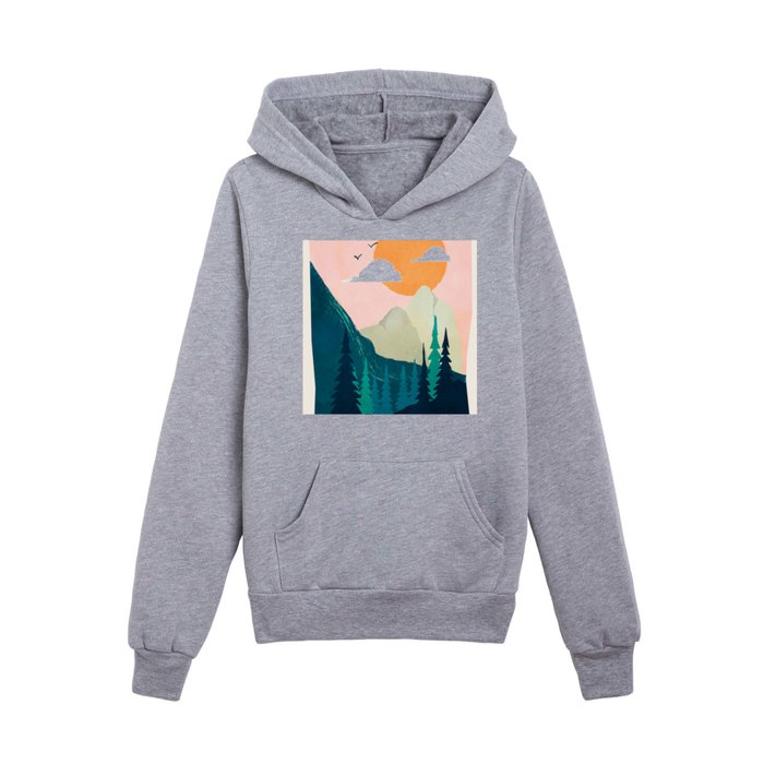 Calm Hill Sunset Kids Pullover Hoodie