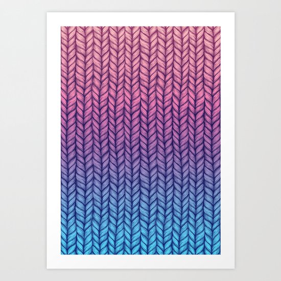 Chunky Knit Pattern in Pink, Blue & Purple Art Print