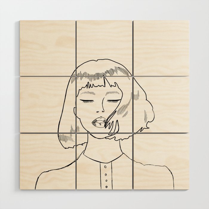 Line art woman portrait Wood Wall Art