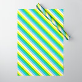 [ Thumbnail: Vibrant Yellow, Lime Green, Dark Turquoise, Light Sky Blue, and Light Yellow Colored Striped Pattern Wrapping Paper ]