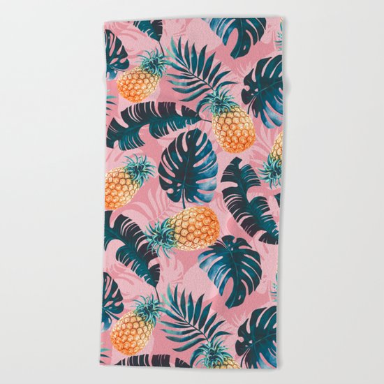 Pineapple and Leaf Pattern Beach Towel