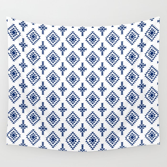 Blue Native American Tribal Pattern Wall Tapestry