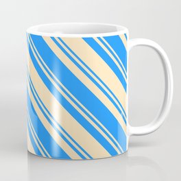 [ Thumbnail: Blue and Beige Colored Pattern of Stripes Coffee Mug ]