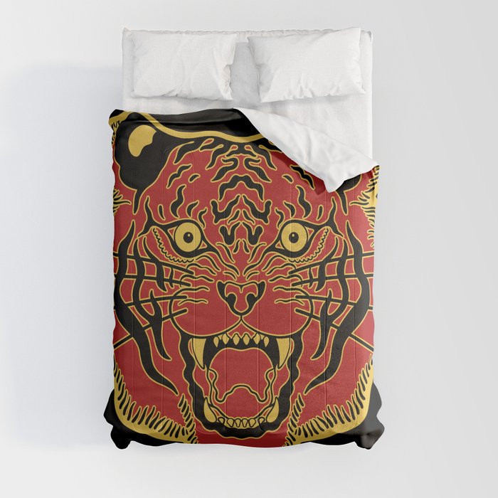 Red and Gold Traditional Tiger Face Comforter