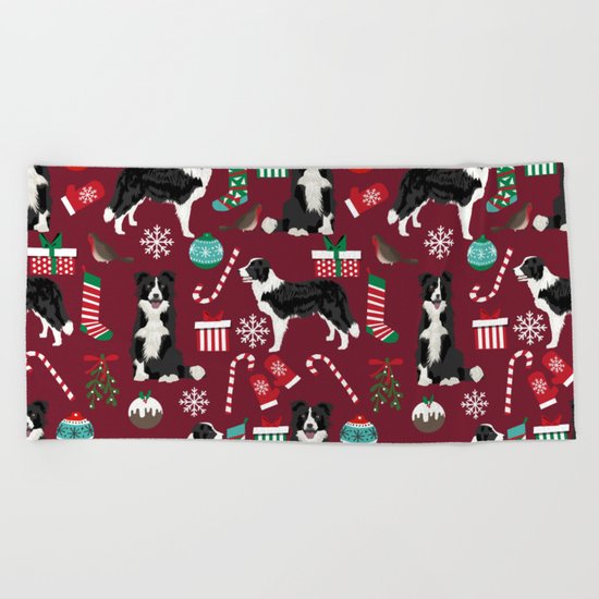 Border Collie Christmas Stockings Presents Holiday Candy Canes Dog Breed Pattern Beach Towel By Petfriendly Society6