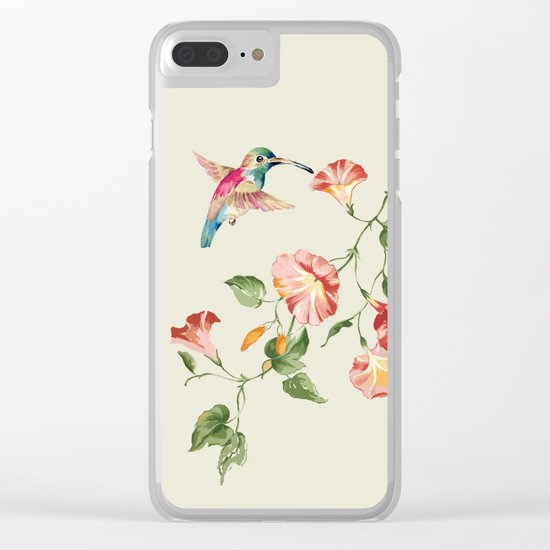 hummingbirds & morning glories Clear iPhone Case