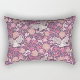 Cranes with chrysanthemums and pink magnolia on purple background Rectangular Pillow